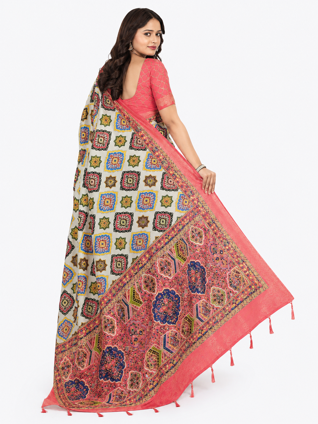 Coral Mosaic Saree