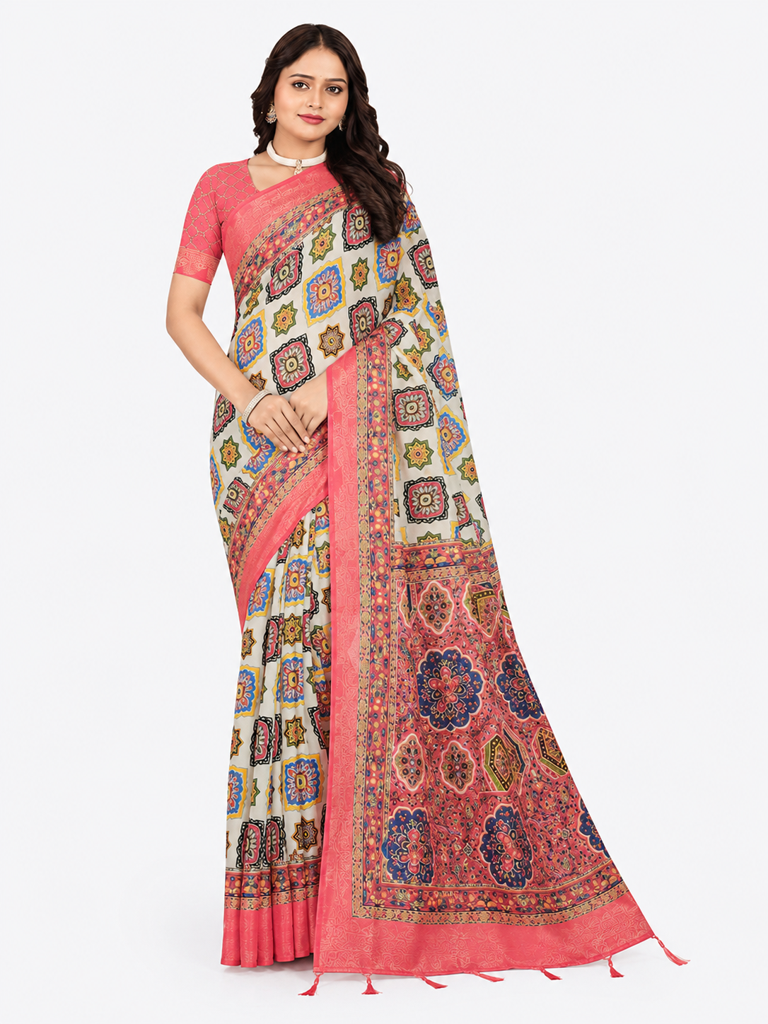 Coral Mosaic Saree