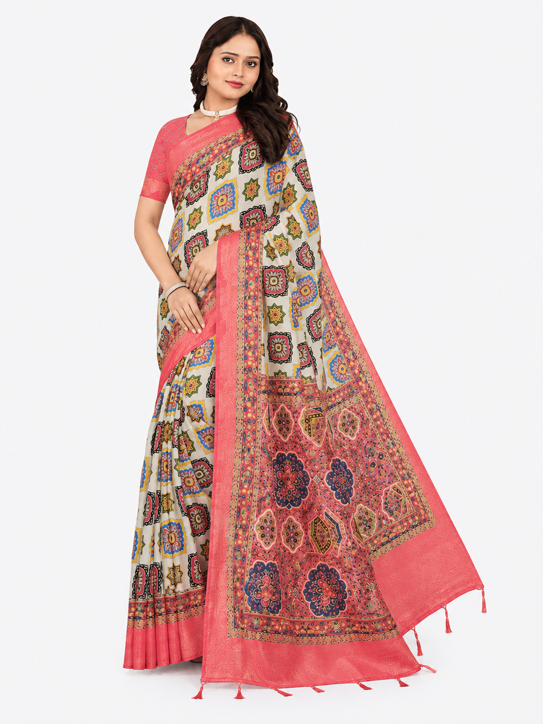 Coral Mosaic Saree