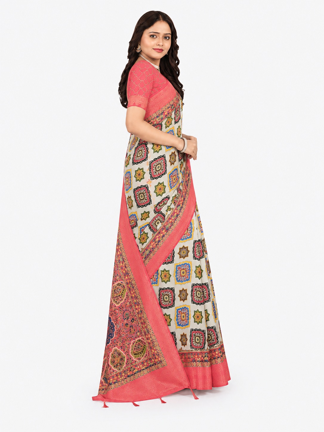 Coral Mosaic Saree