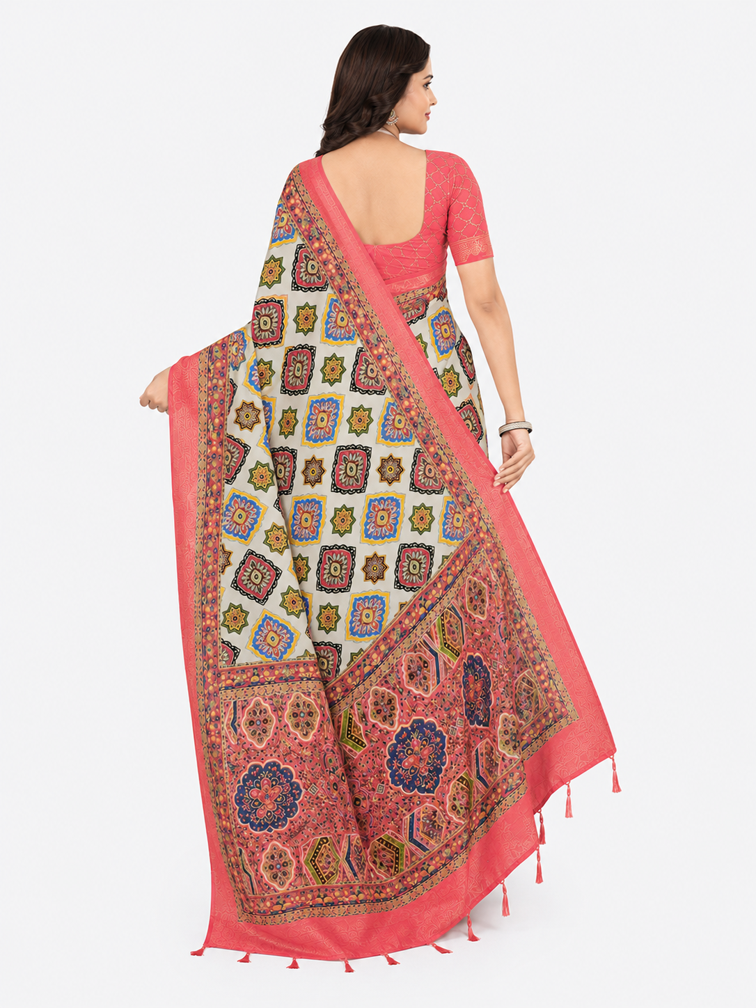 Coral Mosaic Saree