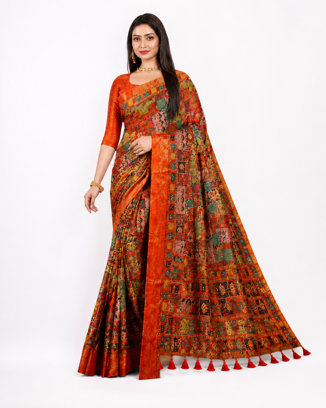 Rustic Kalamkari Fusion Saree