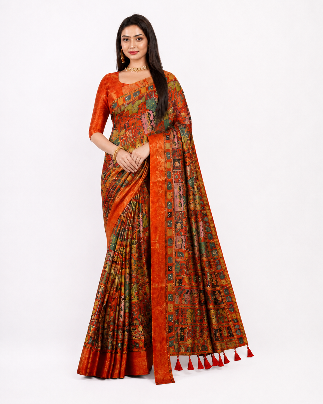 Rustic Kalamkari Fusion Saree