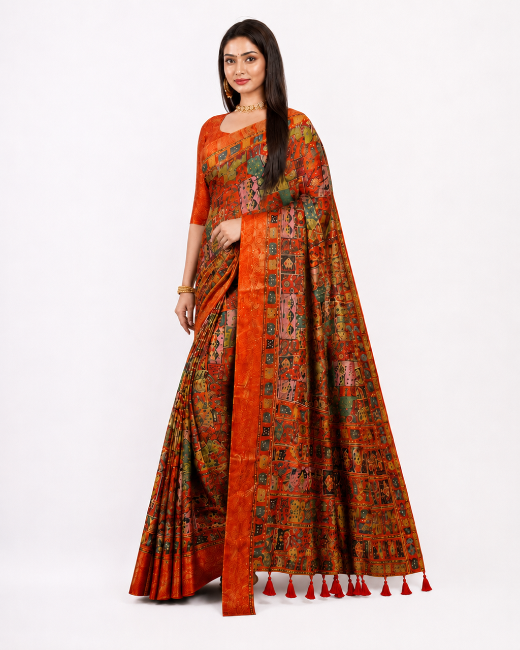 Rustic Kalamkari Fusion Saree
