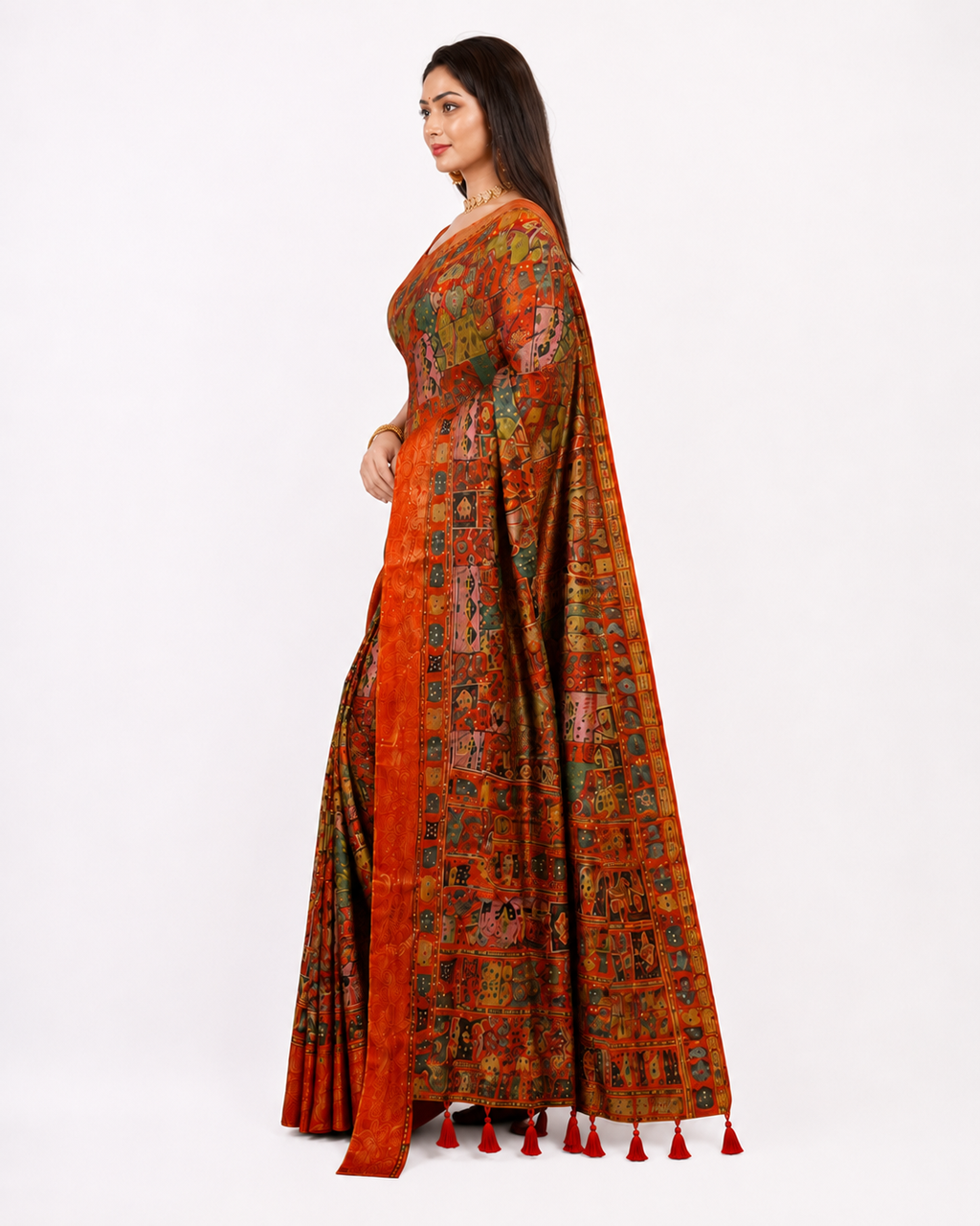 Rustic Kalamkari Fusion Saree