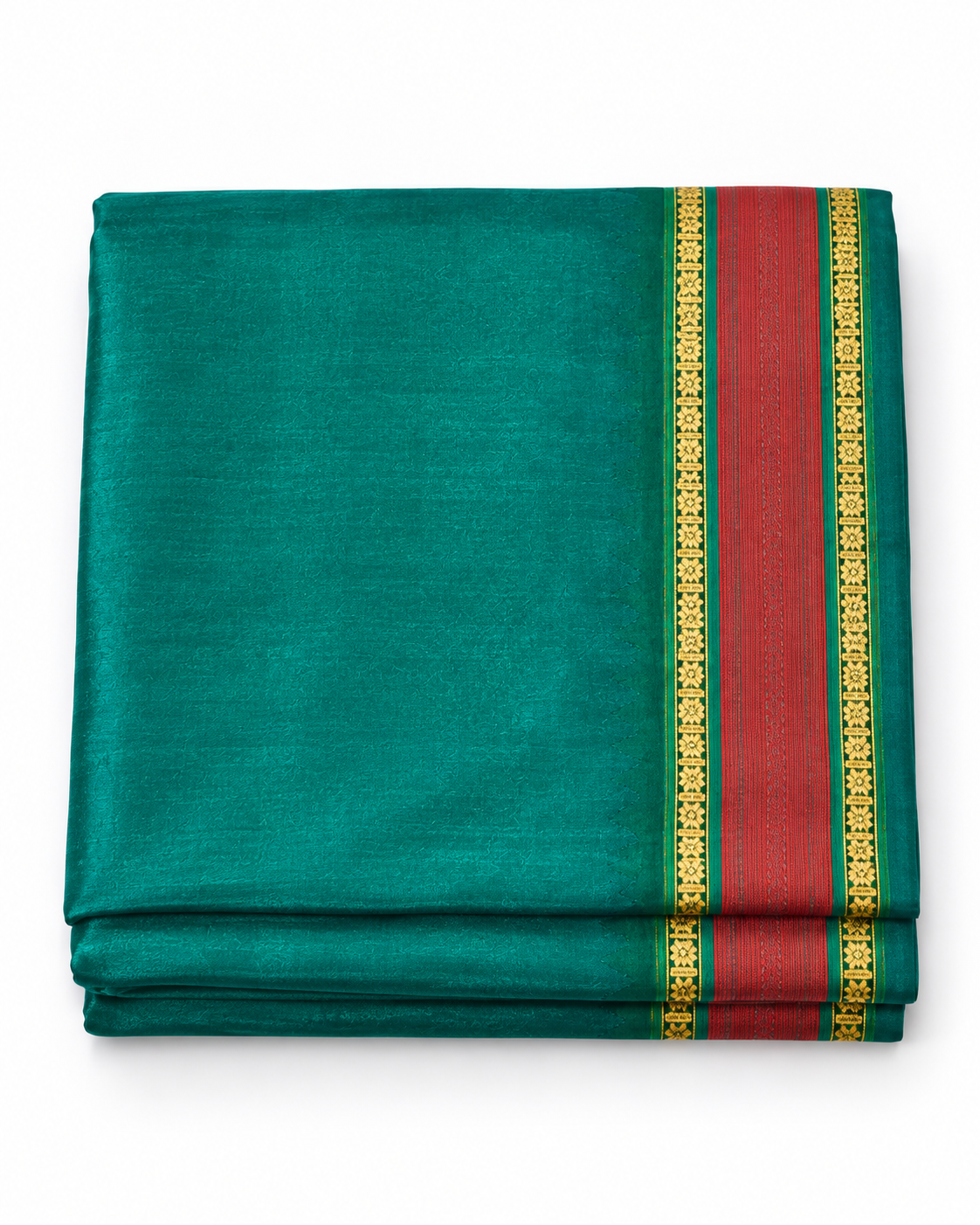 Kesarika Orange Saree with Temple Zari Border, Teal Green Pallu & Blouse Piece
